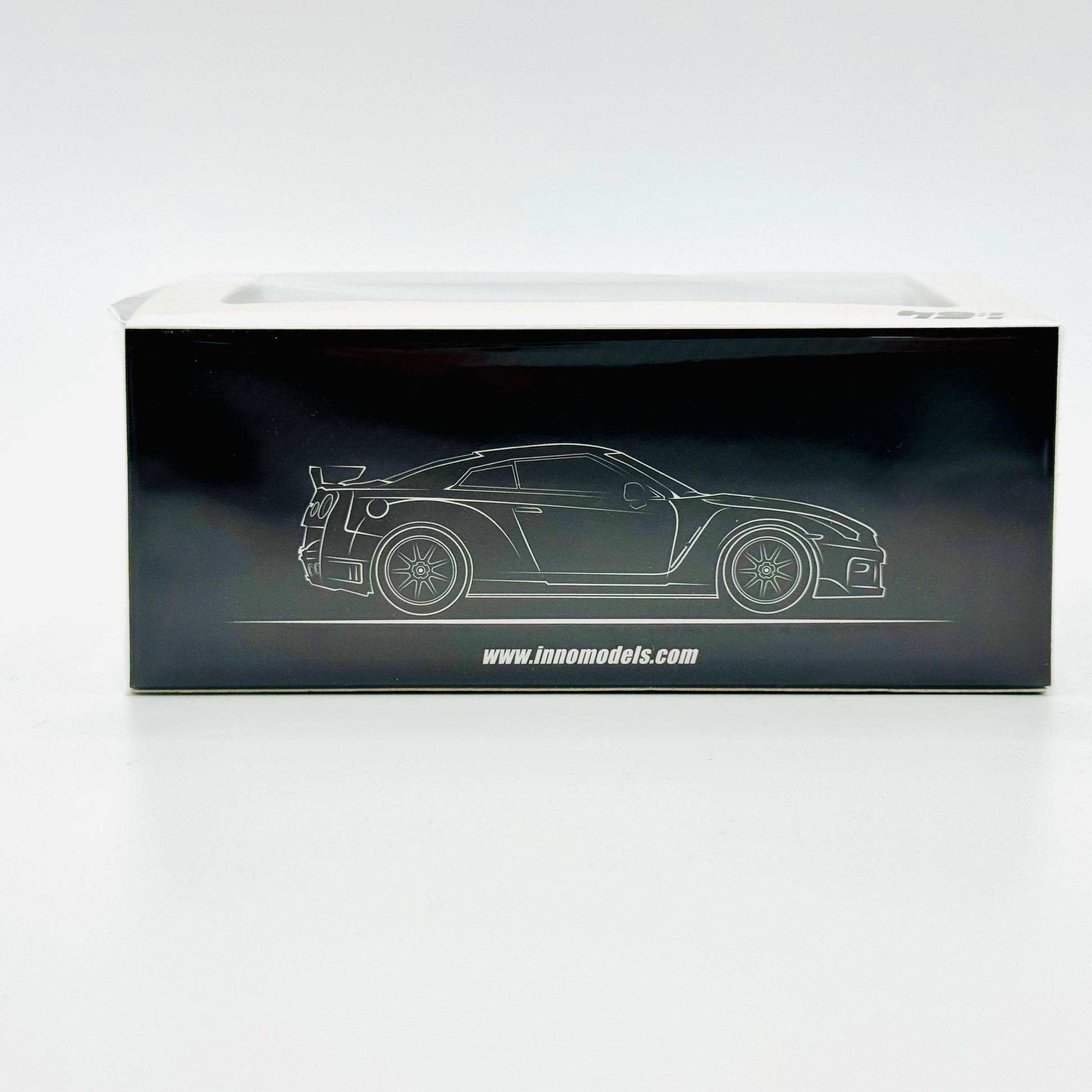 Side angle of Inno64 Nissan GT-R R35 Nismo White box