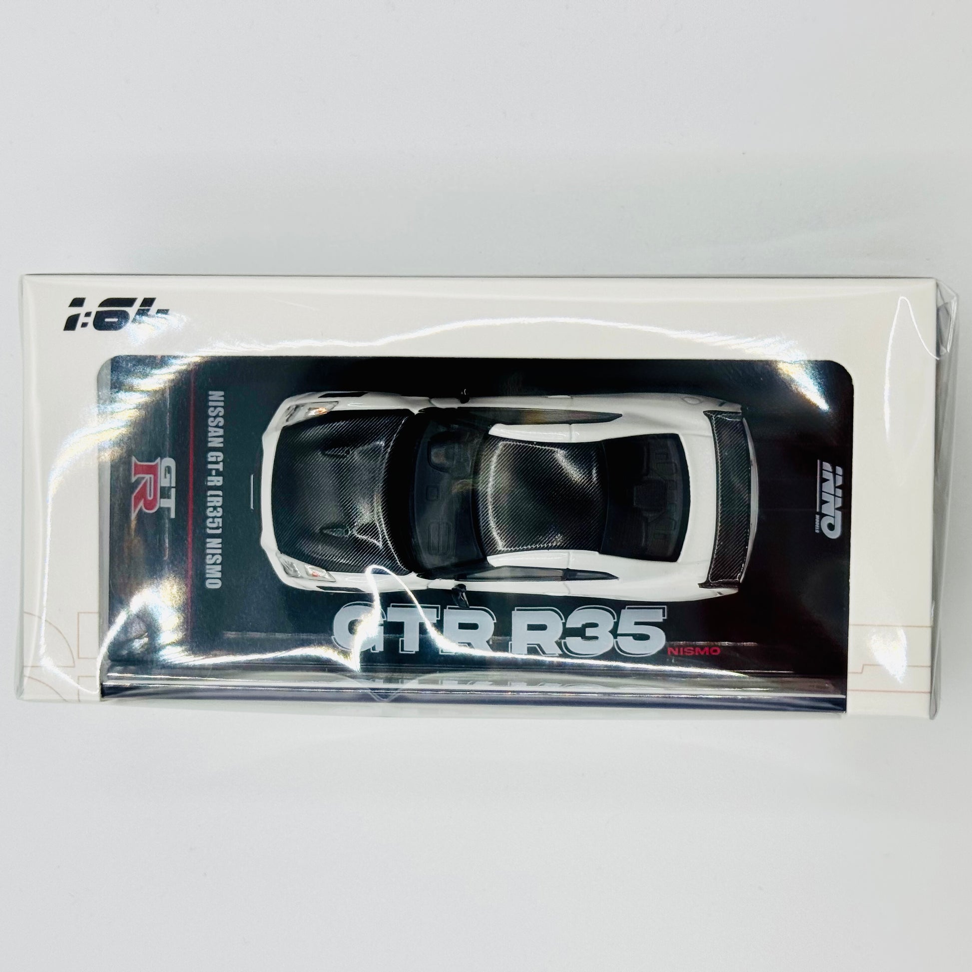 Top packaging of Inno64 Nissan GT-R R35 Nismo White diecast