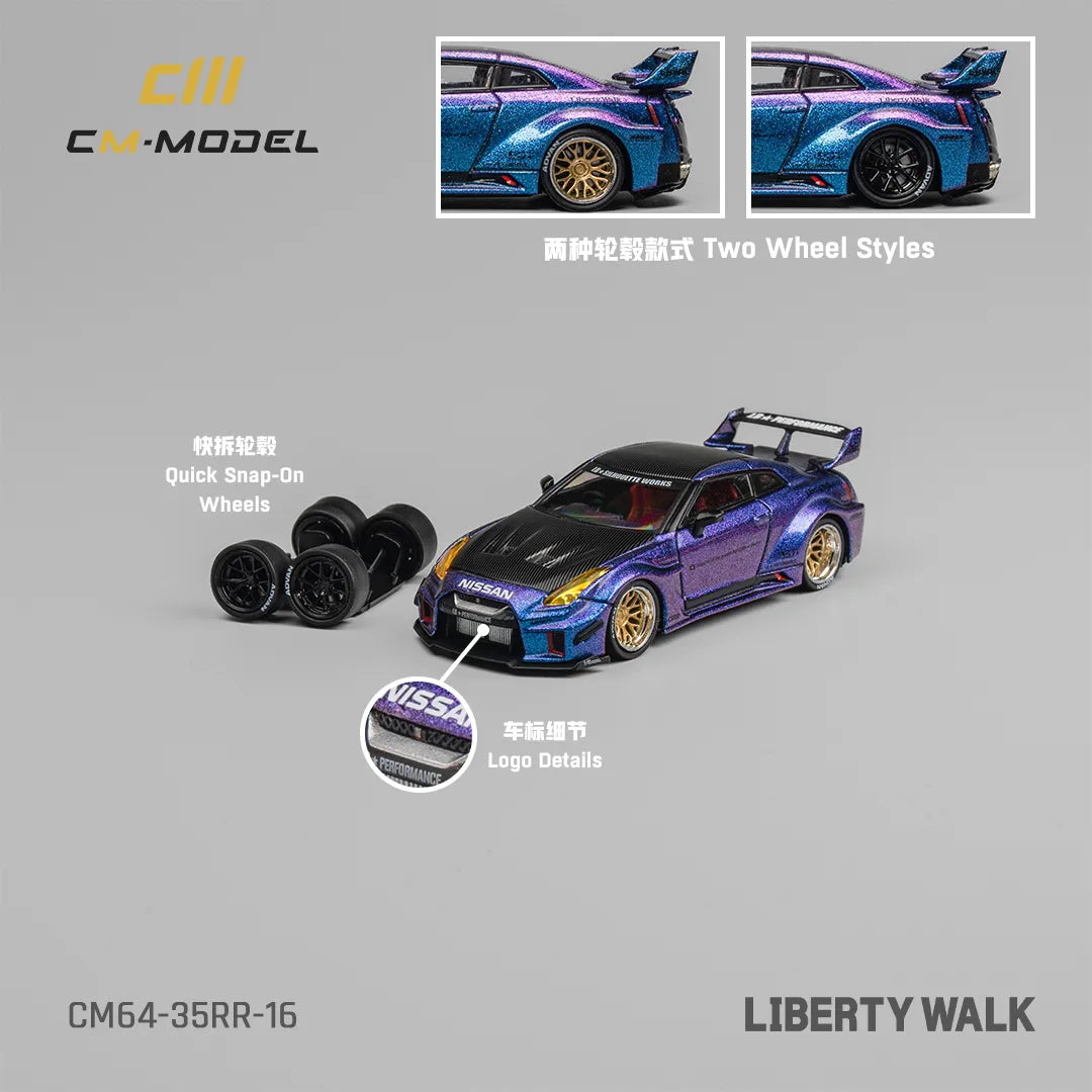 Close-up of Nissan LBWK 35GT‑RR diecast model details variations by CM Model