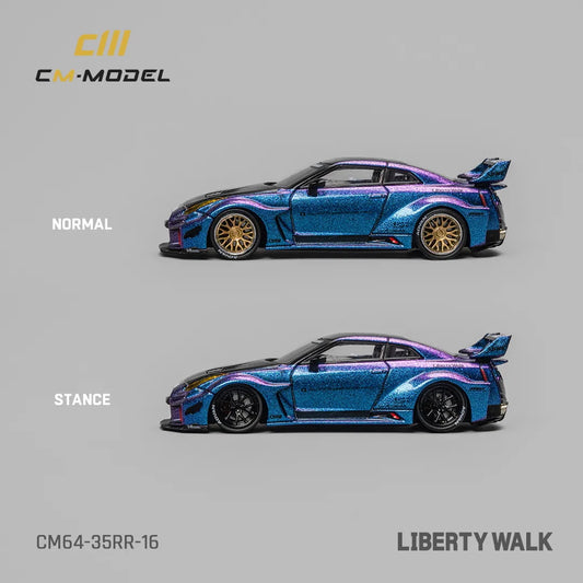 Side angle of unboxed Nissan LBWK 35GT‑RR Chameleon with Carbon model out of case variations CM Model