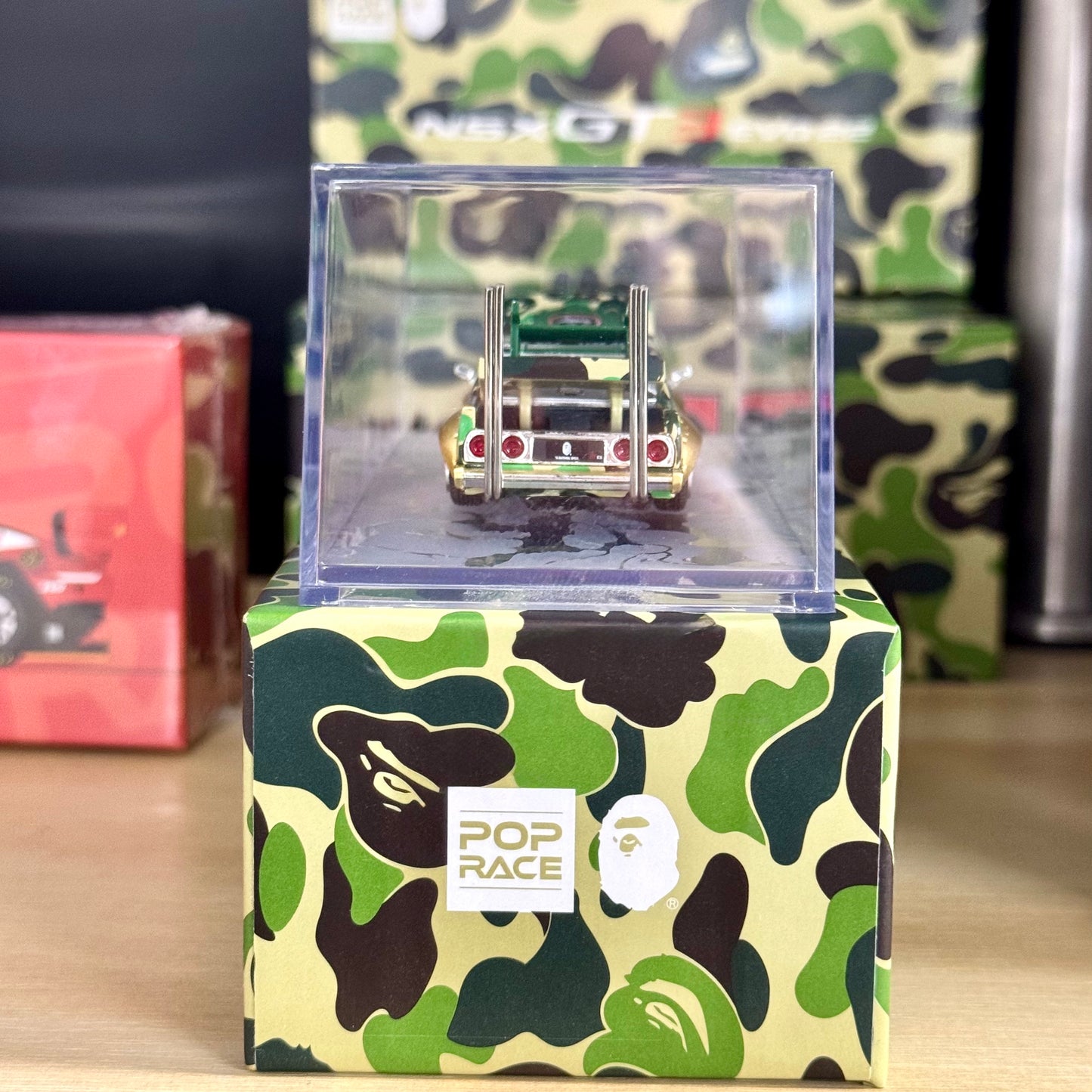 Rear angle of Pop Race Nissan Skyline Kaido Racer BAPE in case