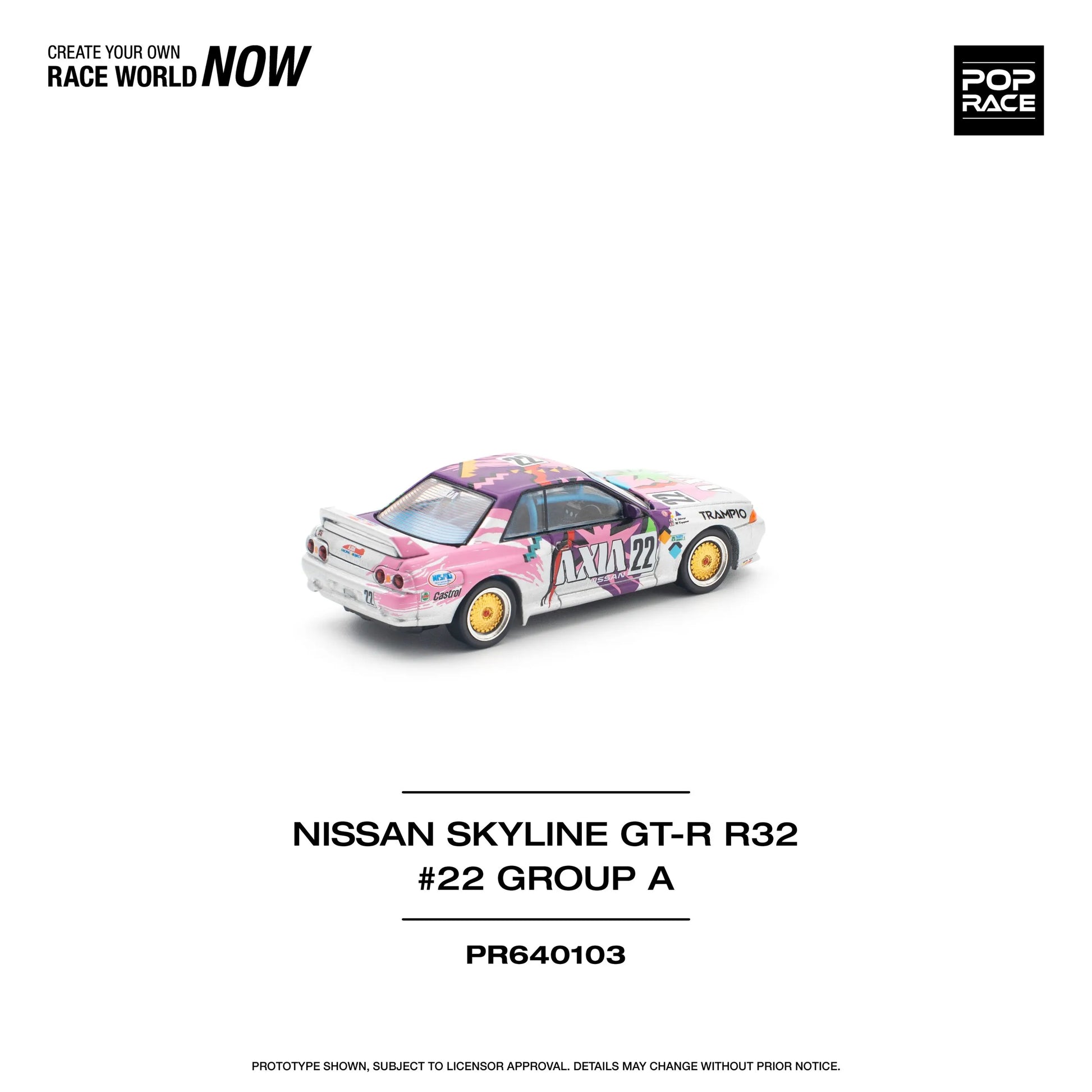 Rear view of Pop Race Nissan Skyline GT-R R32 AXIA Group A collectible diecast model