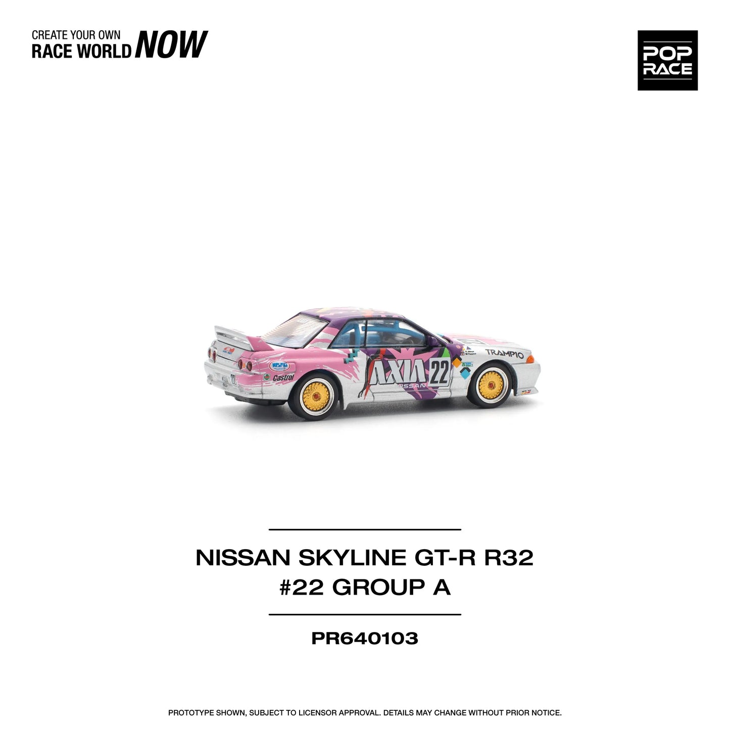 Rear view of Pop Race Nissan Skyline GT-R R32 AXIA Group A collectible diecast model
