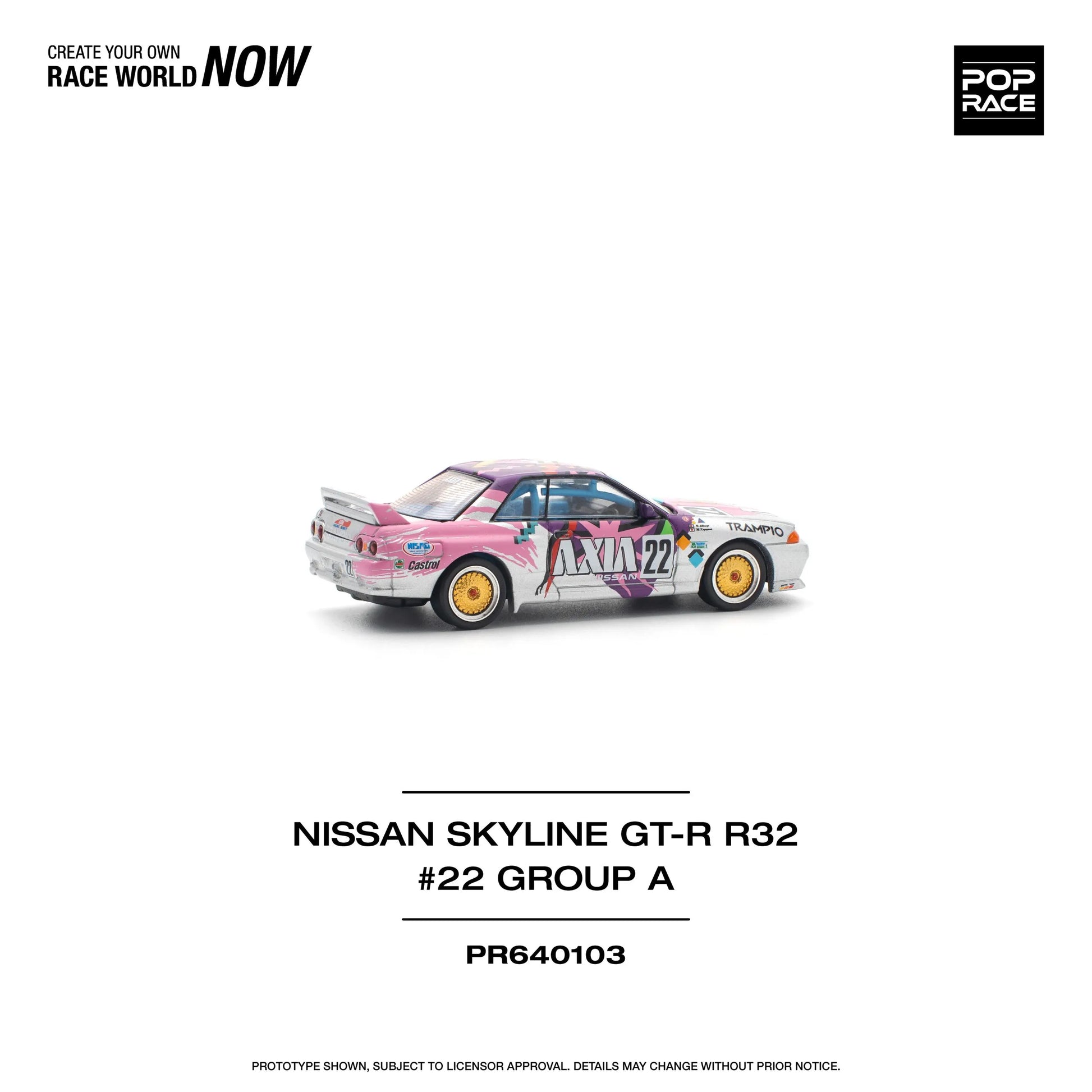 Rear view of Pop Race Nissan Skyline GT-R R32 AXIA Group A collectible diecast model