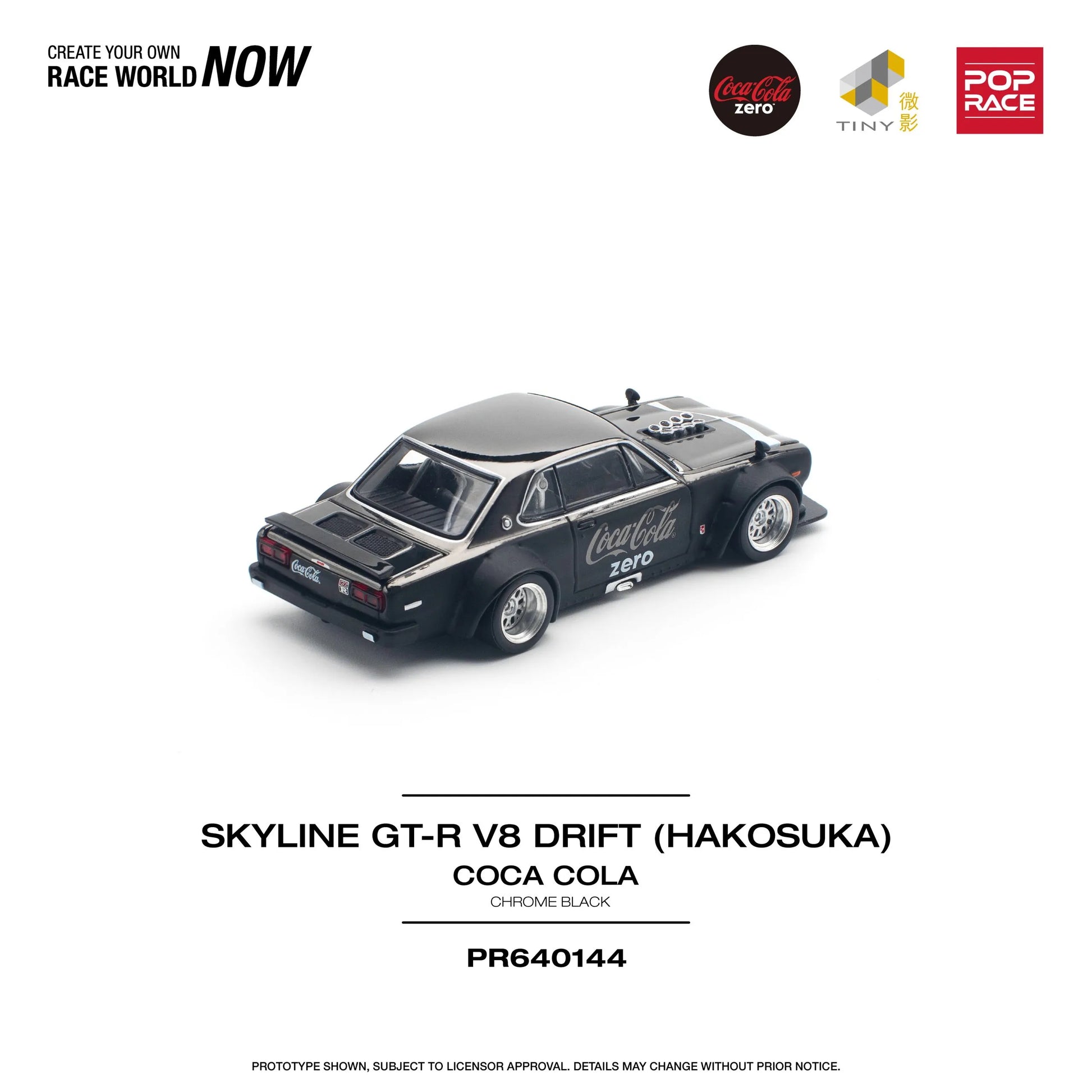 Angled view of V8 Drift Nissan Hakosuka GT-R in Coca-Cola design