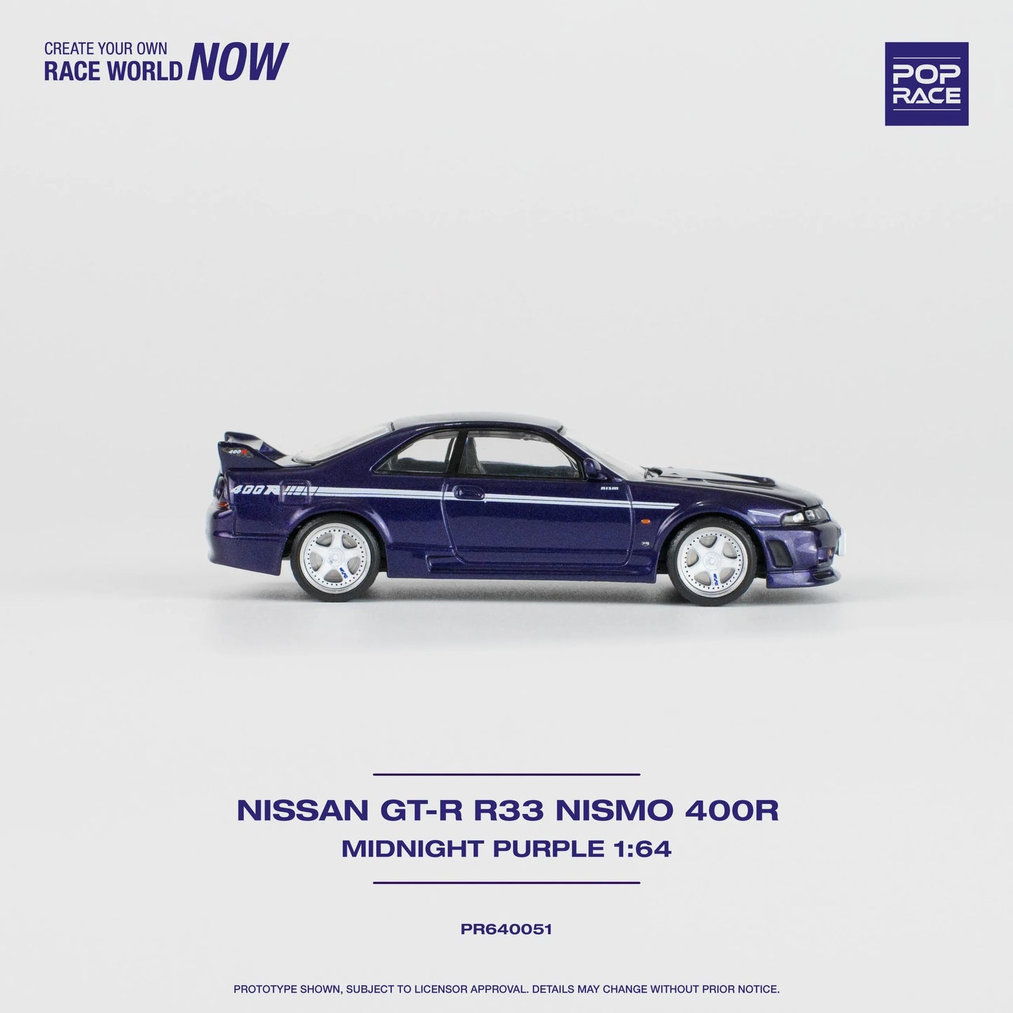 Side profile of Pop Race Nissan GTR Nismo 400R model car