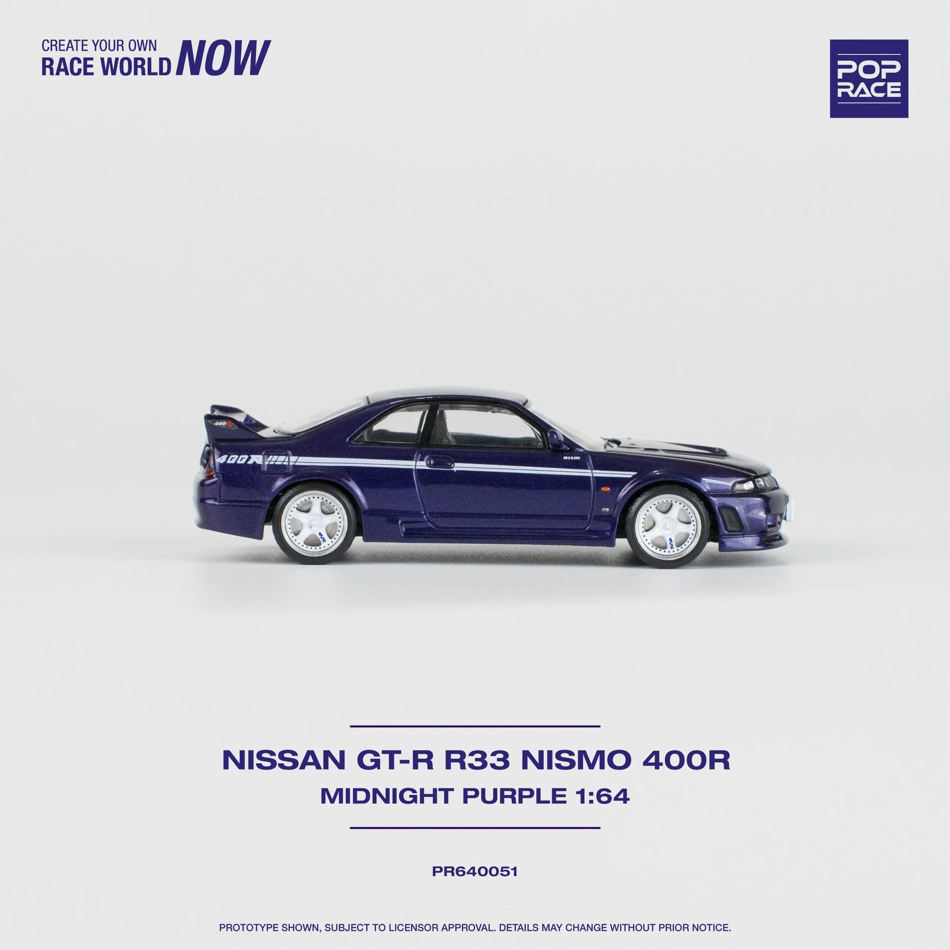 Side profile of Pop Race Nissan GTR Nismo 400R model car