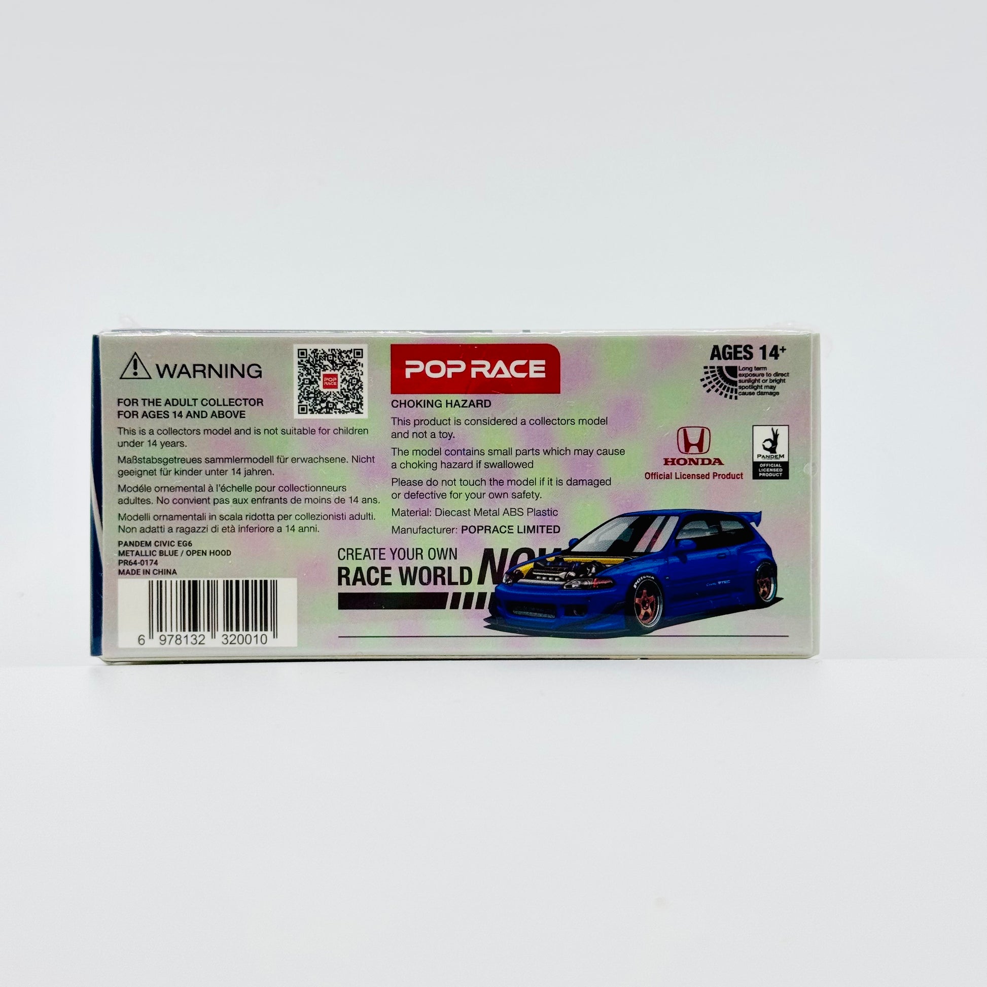 Rear packaging view of Pop Race Pandem Honda Civic EG6 1:64 diecast model