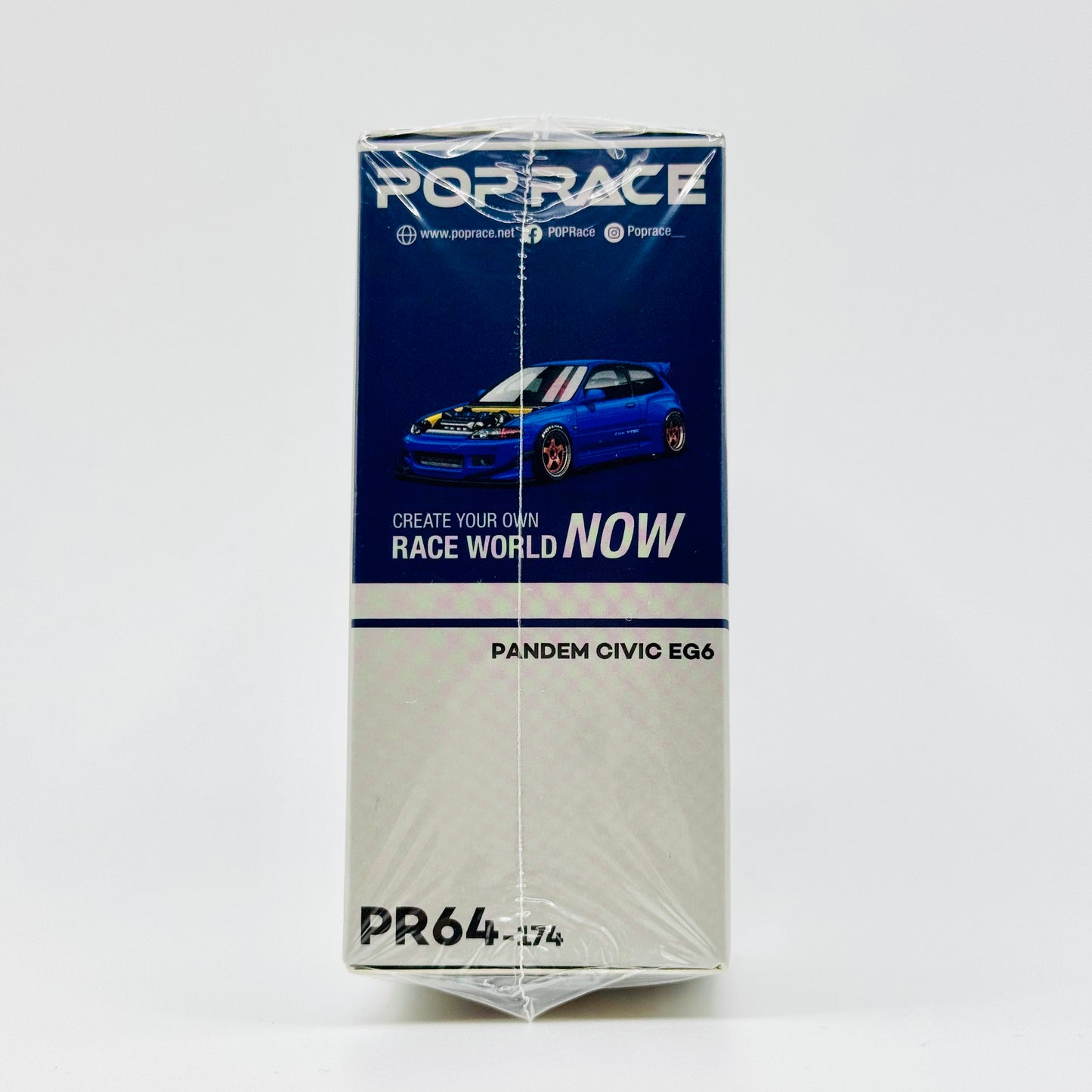 Side boxed profile of Pop Race Pandem Honda Civic EG6 Metallic Blue model car