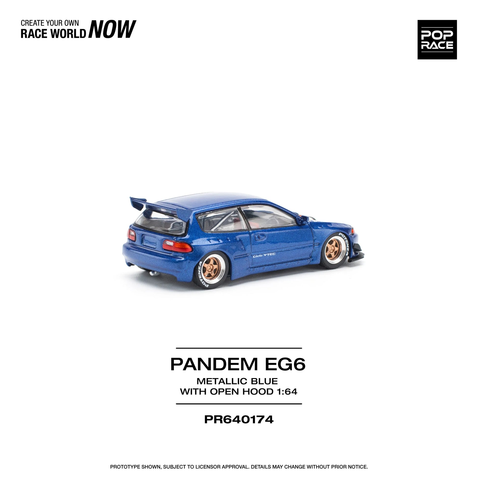 Rear view of Pop Race Pandem Honda Civic EG6 Metallic Blue diecast collectible