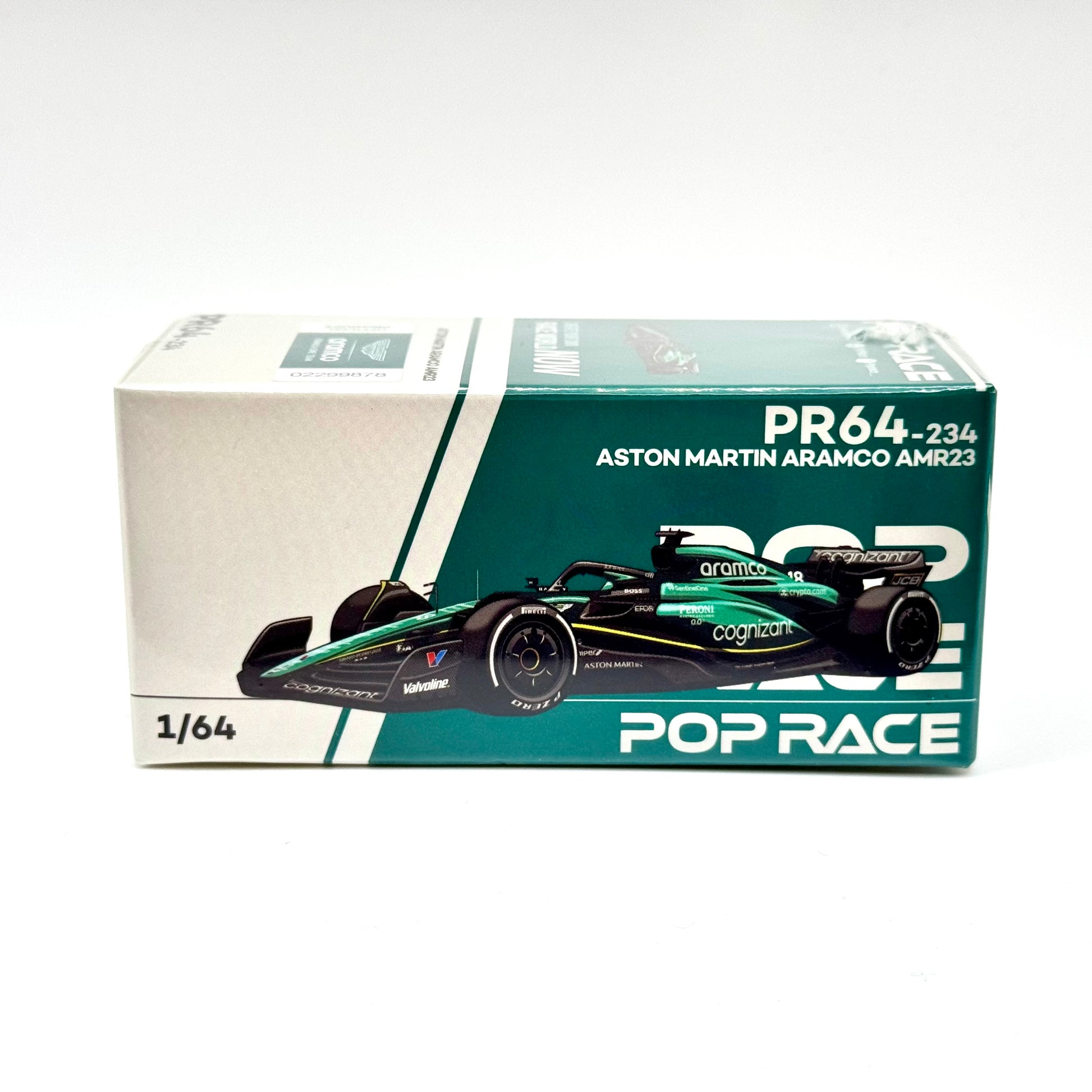 Pop Race Aston Martin AMR23 F1 #18 Lance Stroll 1:64 diecast model car boxed front view