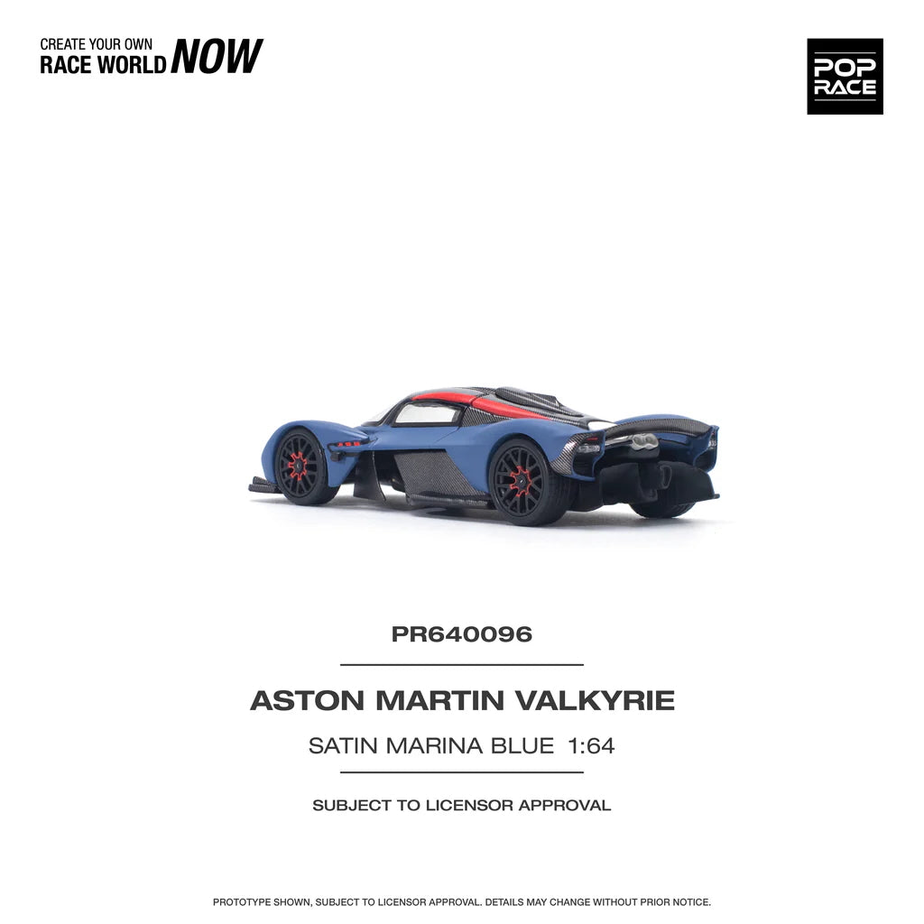 Rear view of Aston Martin Valkyrie Satin Marina Blue 1:64 diecast hypercar model