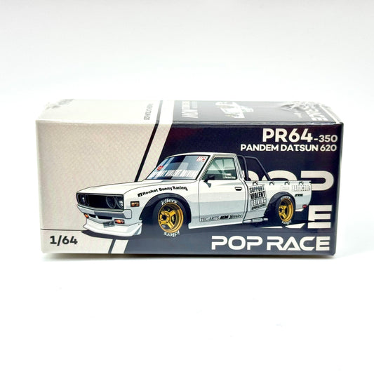 Pop Race Datsun 620 Pandem White 1:64 diecast model car boxed front view