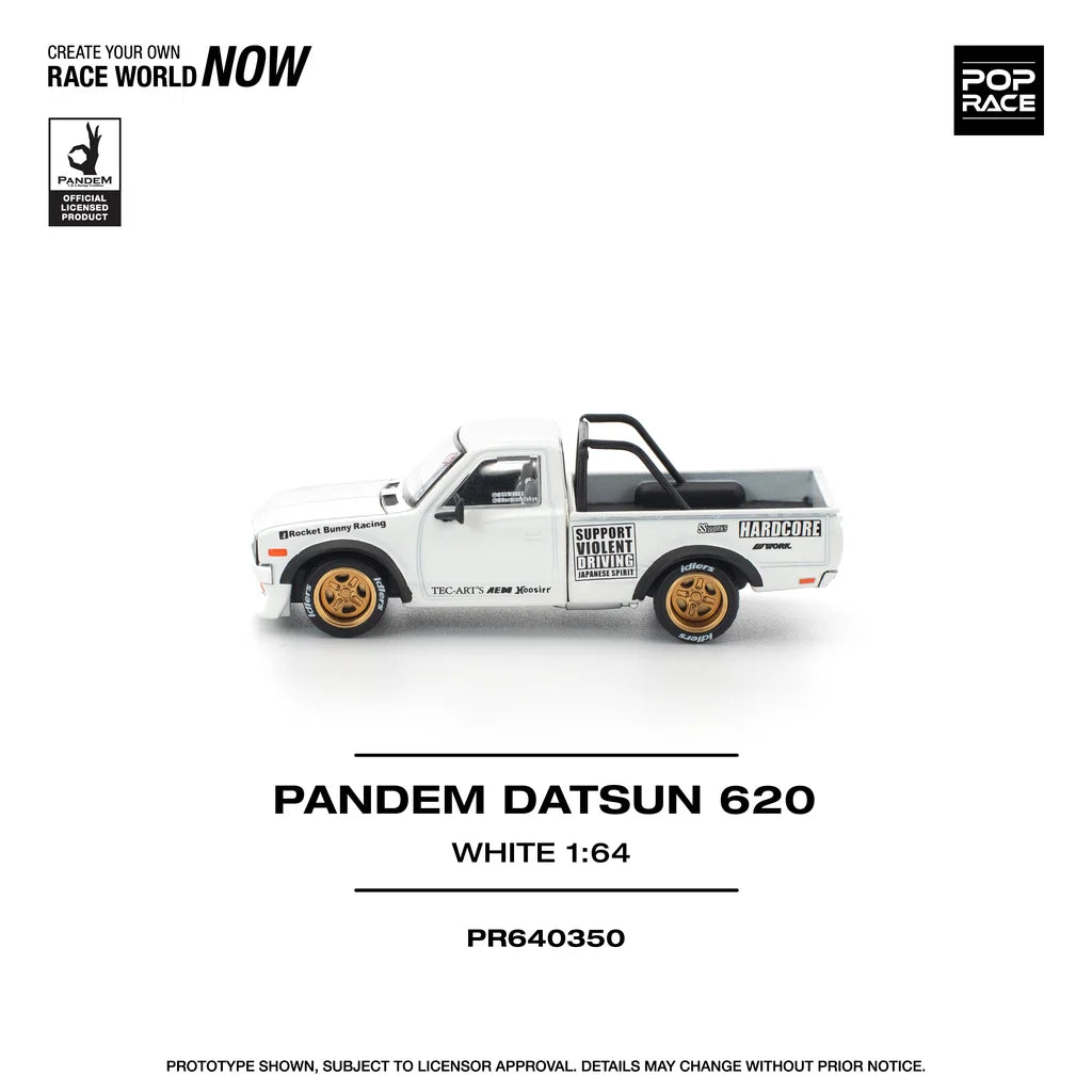 Pop Race Datsun 620 Pandem White 1:64 diecast model left side view