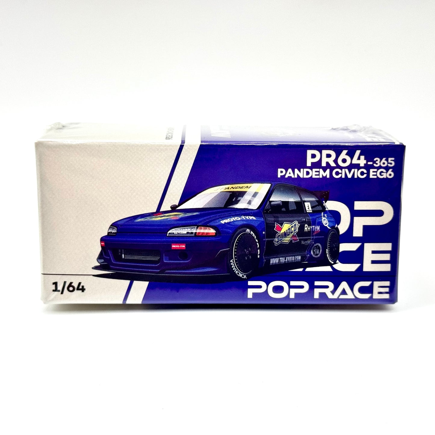 Pop Race Honda Civic EG6 Pandem Blue Black 1:64 diecast model car boxed front view