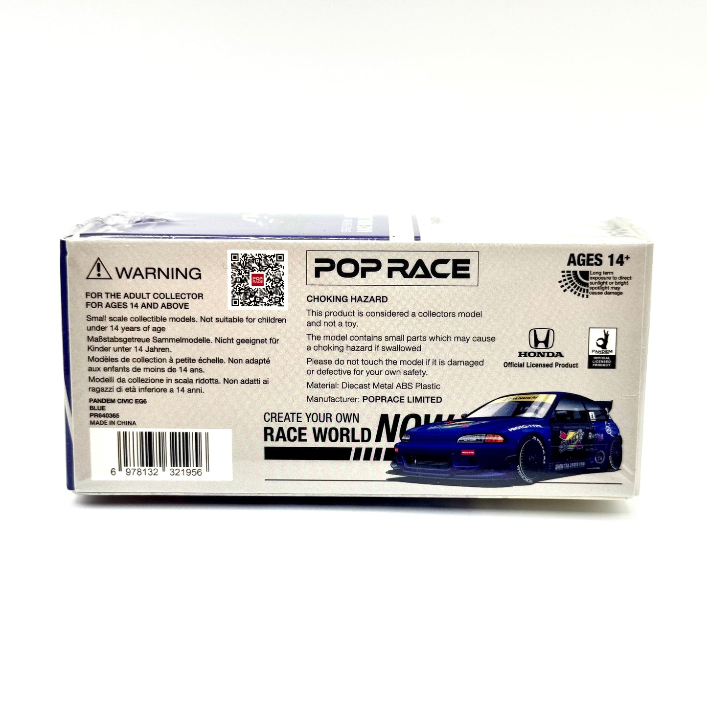 Pop Race Honda Civic EG6 Pandem Blue Black 1:64 diecast model car boxed rear view