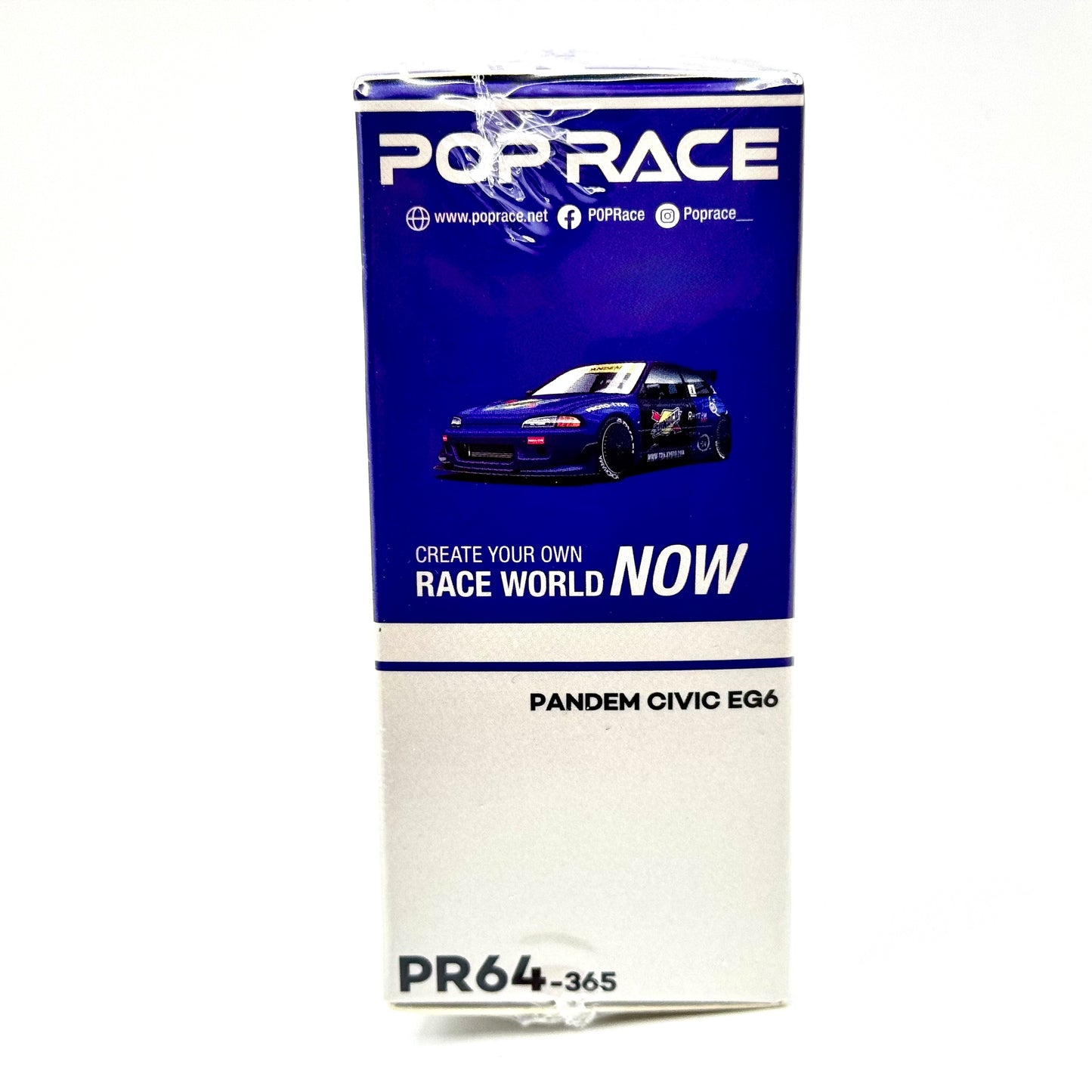 Pop Race Honda Civic EG6 Pandem Blue Black 1:64 model car packaging side view