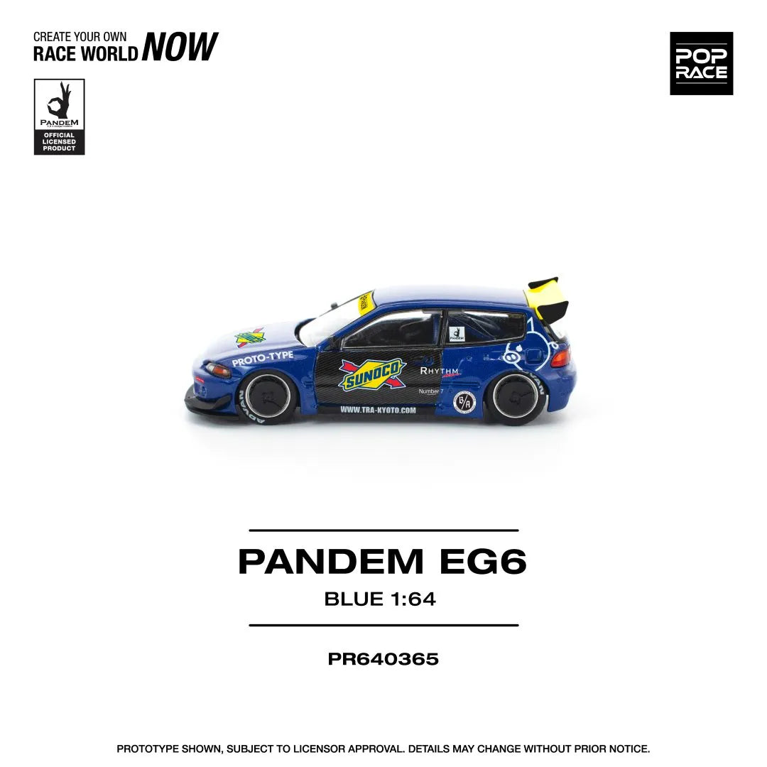 Pop Race Honda Civic EG6 Pandem Blue Black 1:64 diecast model left side view