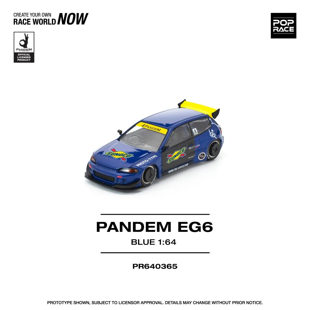Pop Race Honda Civic EG6 Pandem Blue Black 1:64 diecast model left side view