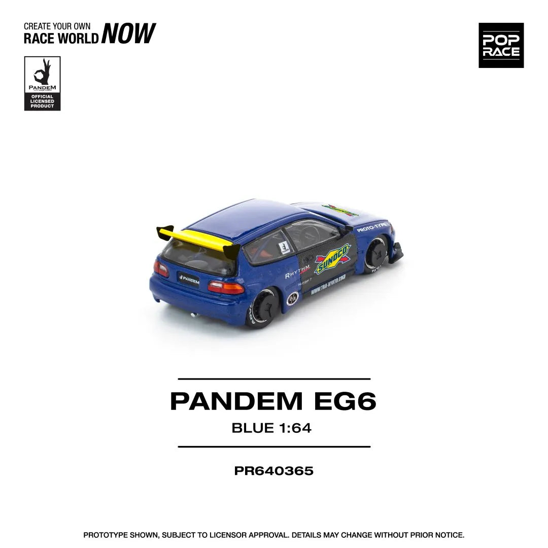 Pop Race Honda Civic EG6 Pandem Blue Black 1:64 diecast model rear three-quarter view