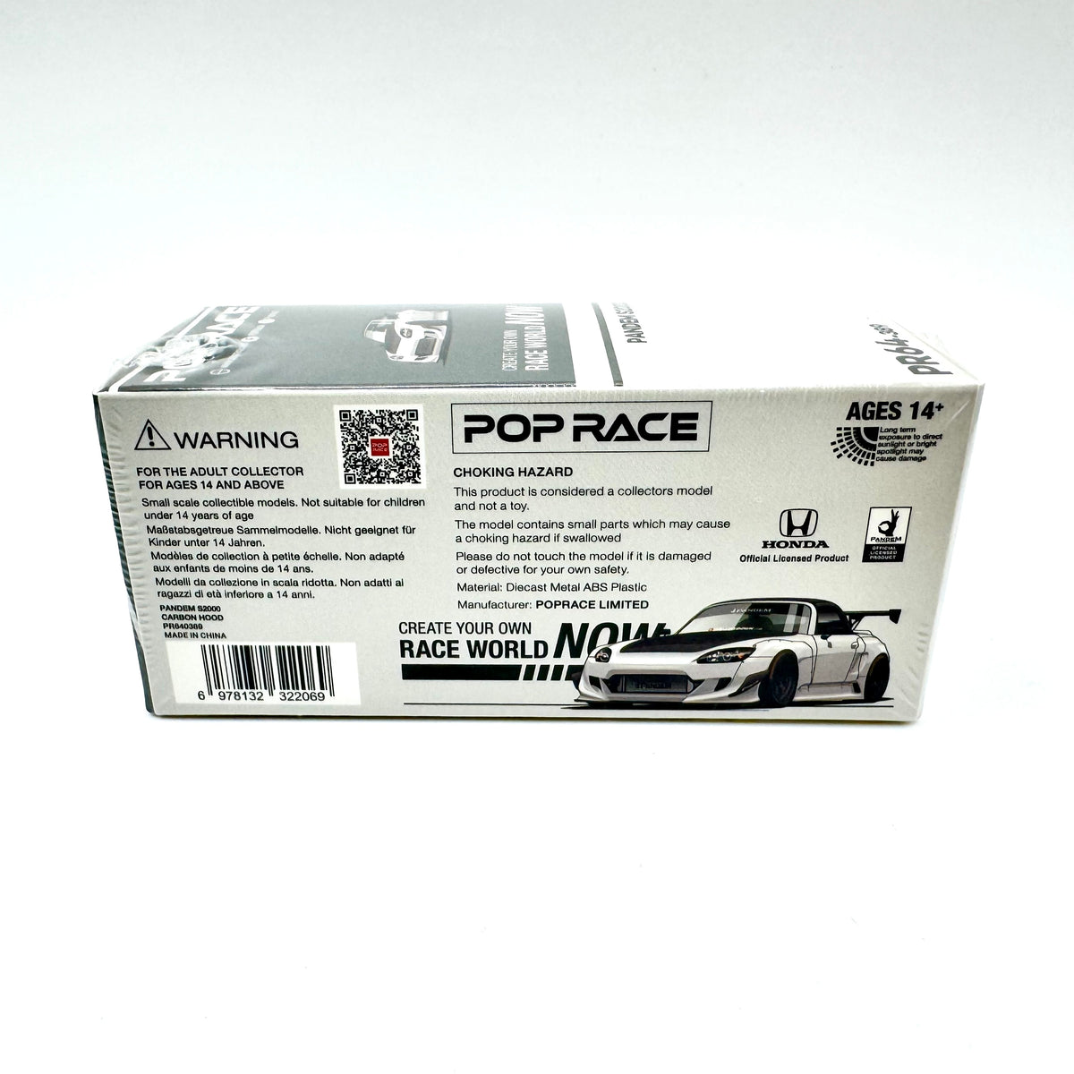Pop Race Honda S2000 Pandem Soft Top White 1:64 diecast model car boxed rear view