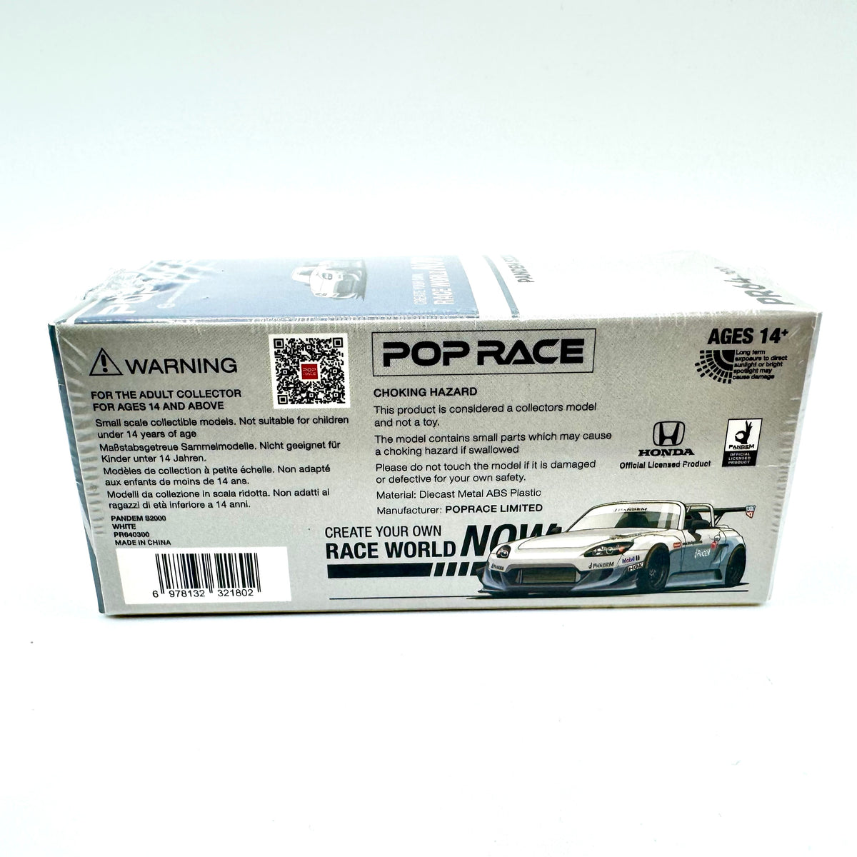 Pop Race Honda S2000 Pandem White 1:64 diecast model car boxed rear view