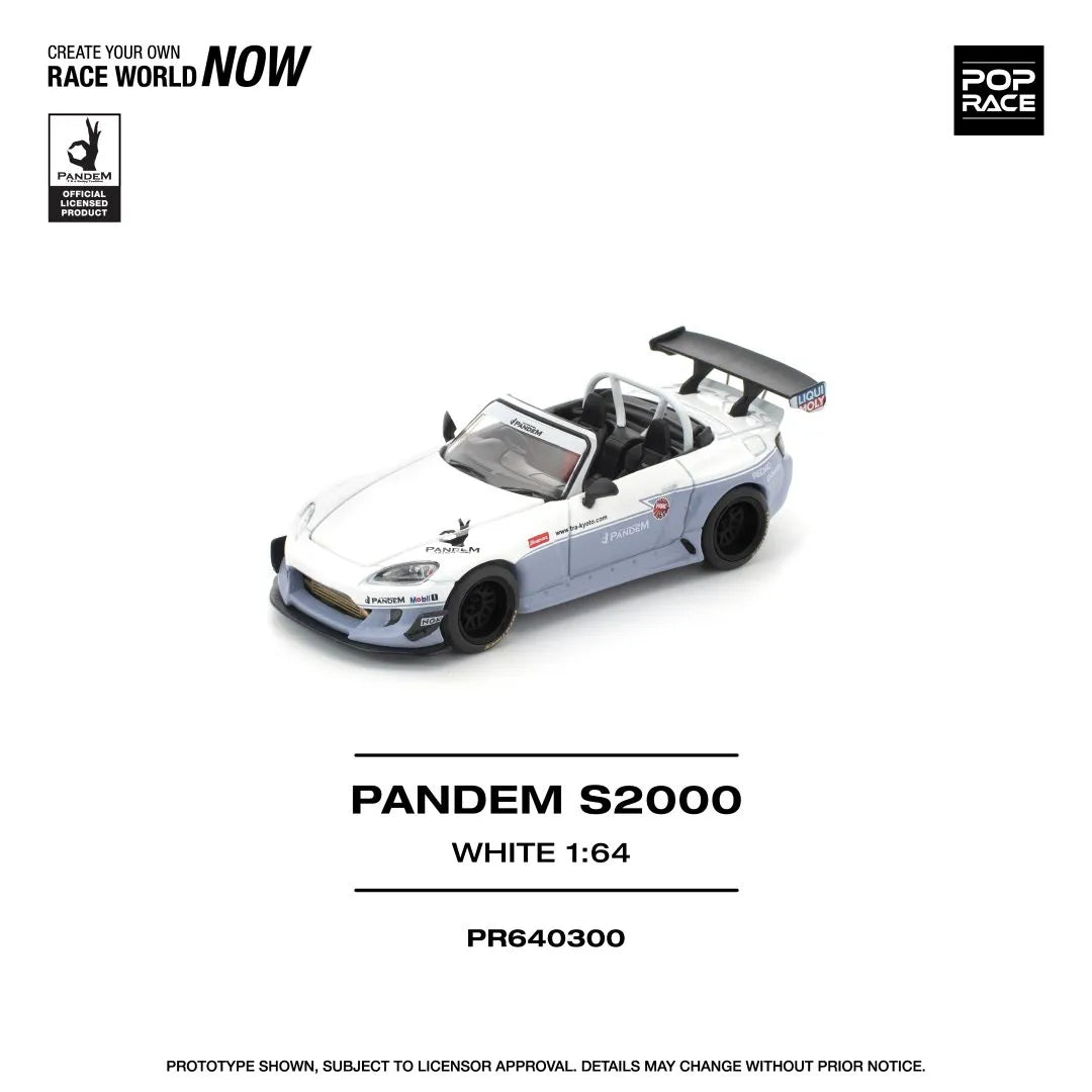 Pop Race Honda S2000 Pandem White 1:64 diecast model front left angle