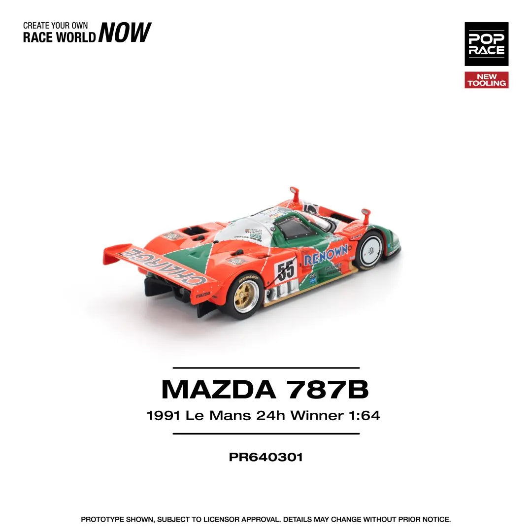 Pop Race Mazda 787B 1991 Le Mans 24H Winner 1:64 diecast model rear three-quarter view
