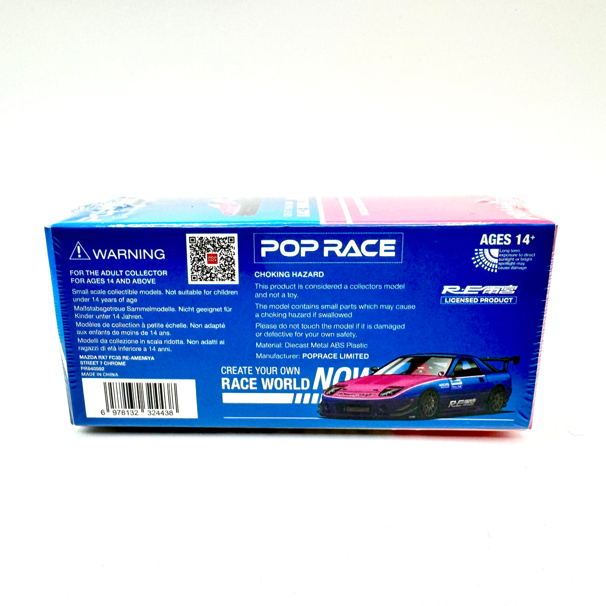 Pop Race Mazda RX-7 FC3S RE-Amemiya Street 7 Chrome 1:64 diecast model car boxed rear view