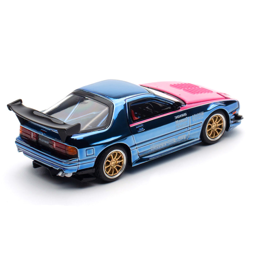 Pop Race Mazda RX-7 FC3S RE-Amemiya Street 7 Chrome 1:64 diecast model rear right angle