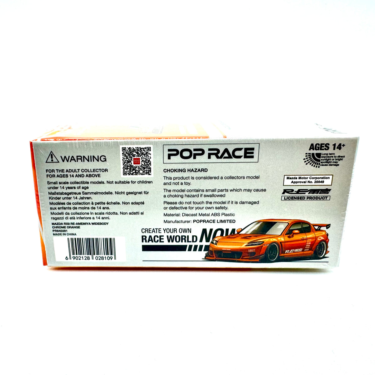 Pop Race Mazda RX-8 RE-Amemiya Chrome Orange 1:64 diecast model car PR64-0281 boxed rear view