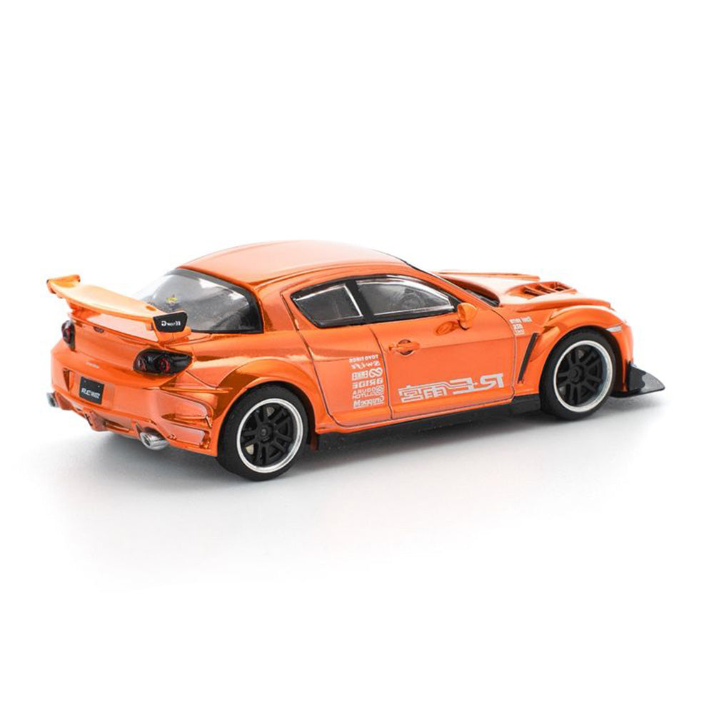 Pop Race Mazda RX-8 RE-Amemiya Chrome Orange 1:64 diecast model rear view