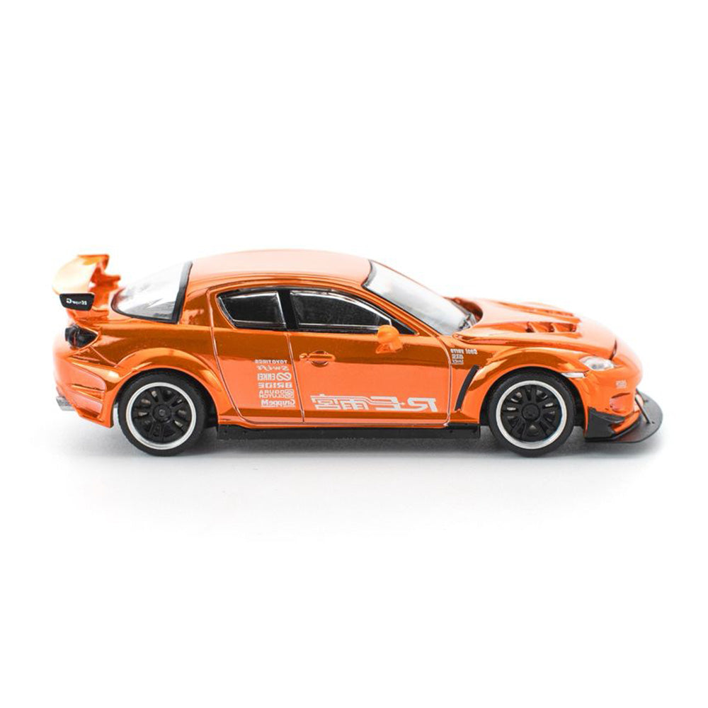 Pop Race Mazda RX-8 RE-Amemiya Chrome Orange 1:64 diecast model right side view