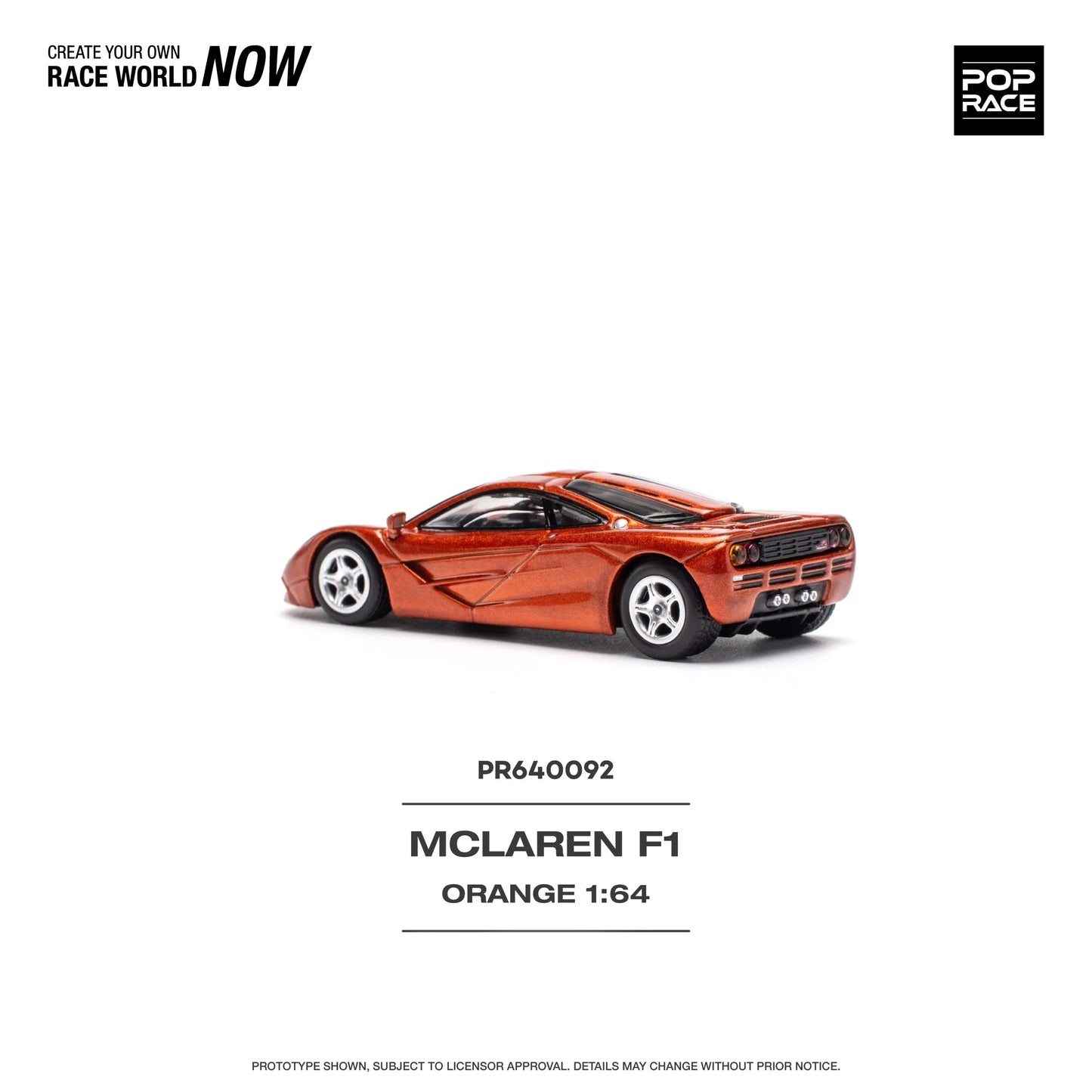 Rear view of Pop Race McLaren F1 1:64 diecast car in orange finish