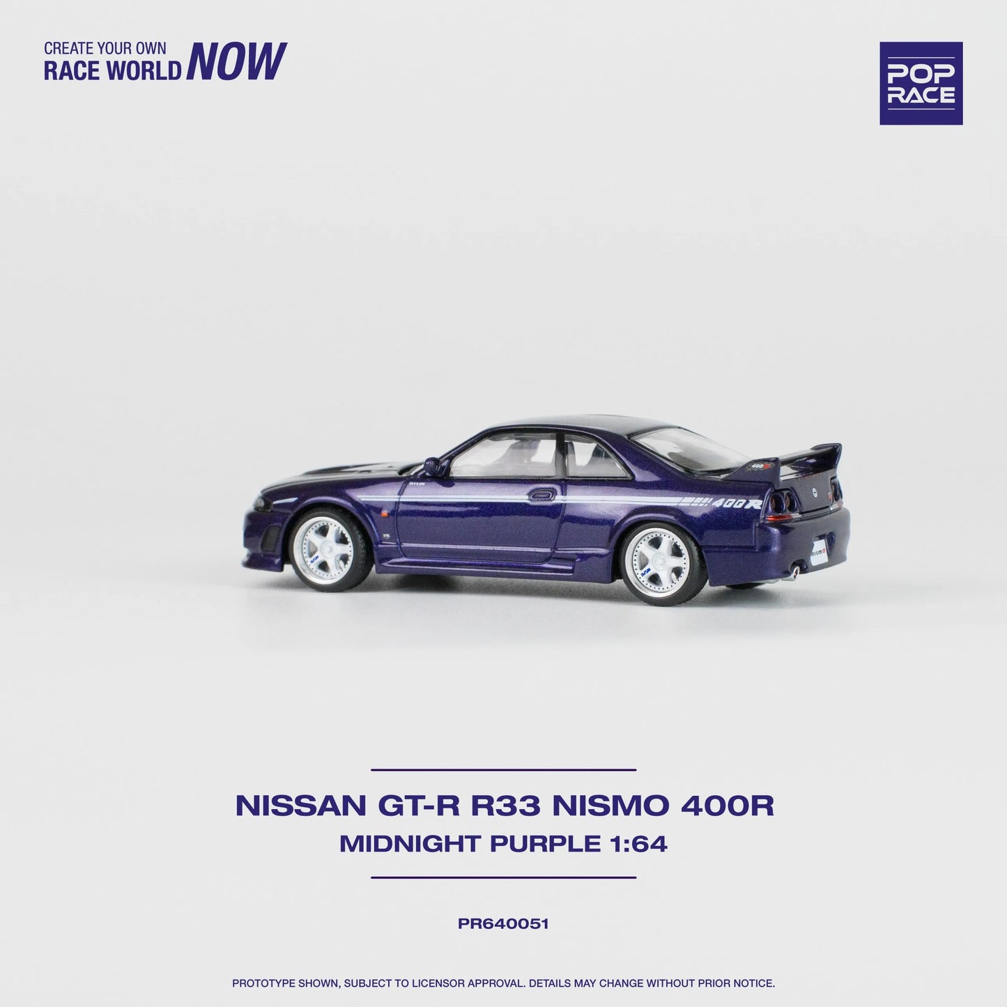 Rear angle view of Pop Race Nissan GTR Nismo 400R diecast