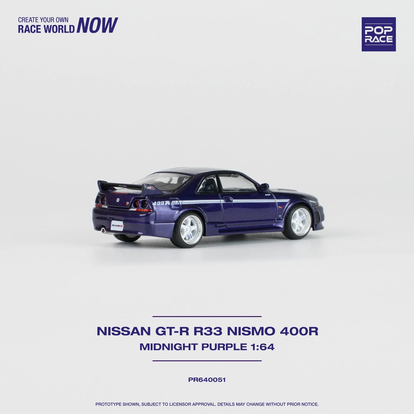 Rear angle view of Pop Race Nissan GTR Nismo 400R diecast