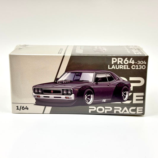 Pop Race Nissan Laurel C130 Metallic Grey 1:64 diecast model car boxed front view