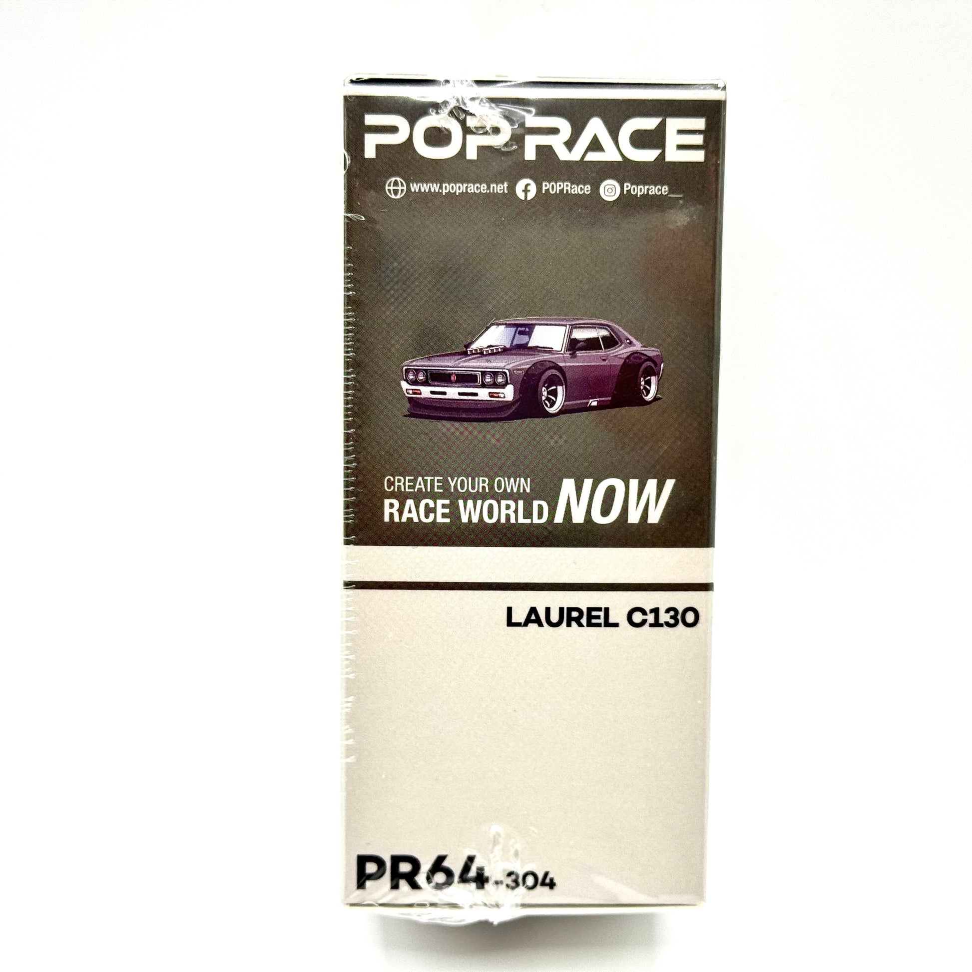 Pop Race Nissan Laurel C130 Metallic Grey 1:64 model packaging side view