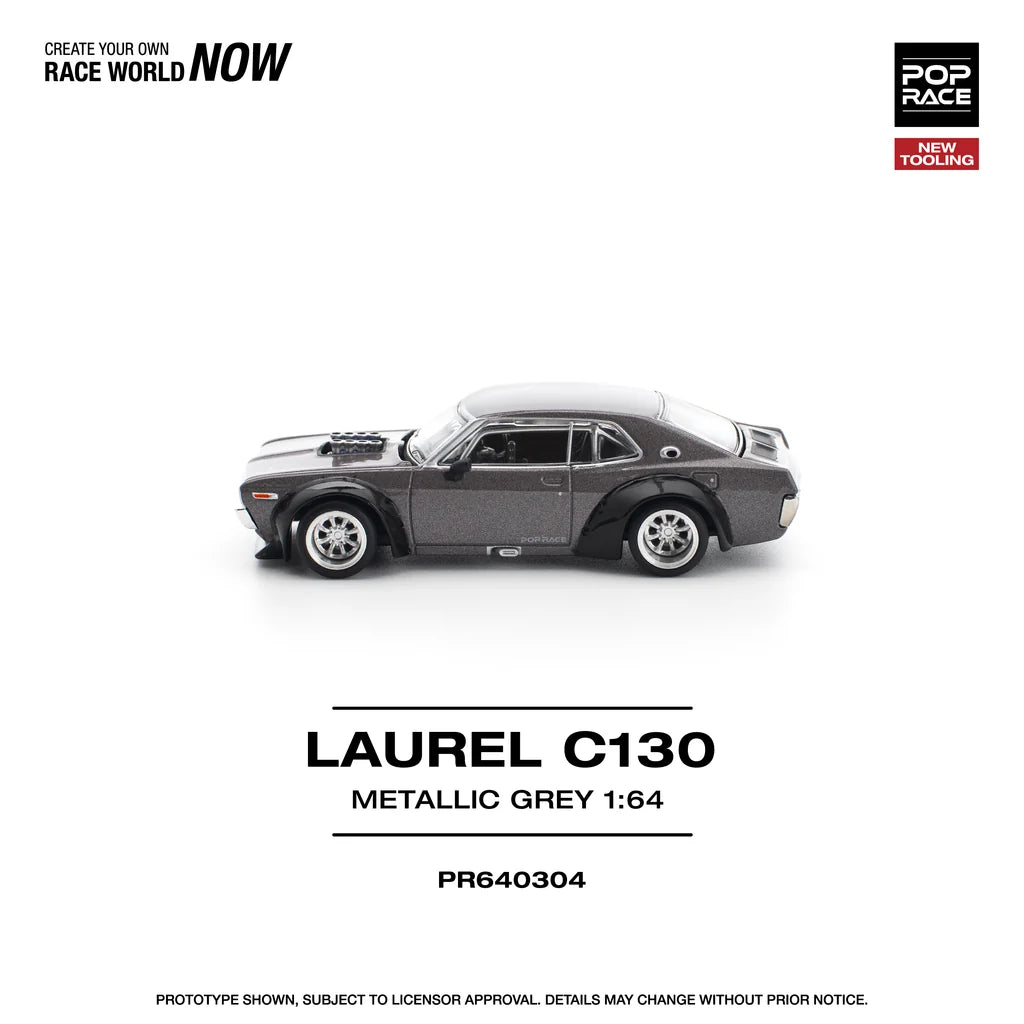 Pop Race Nissan Laurel C130 Metallic Grey 1:64 diecast model left side view