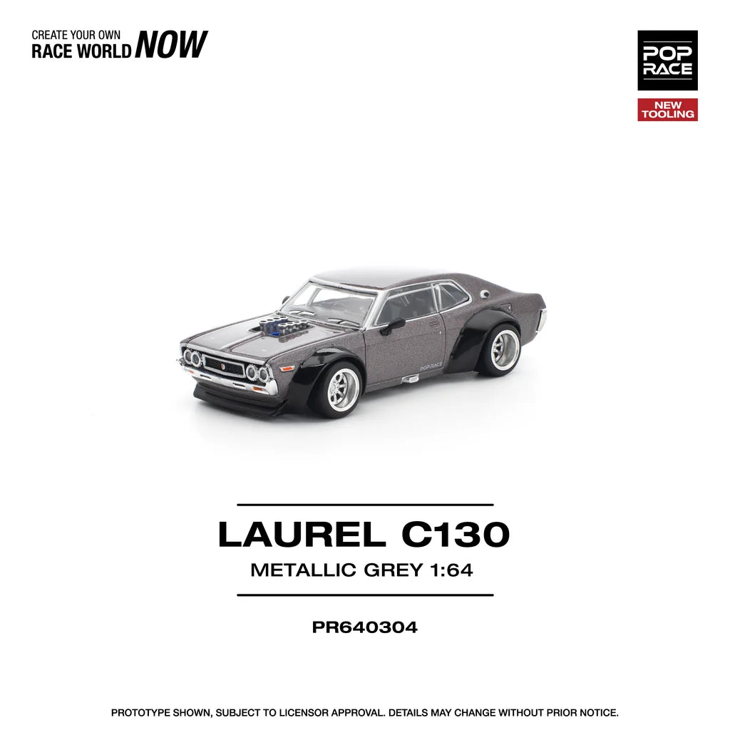 Pop Race Nissan Laurel C130 Metallic Grey 1:64 diecast model left side view