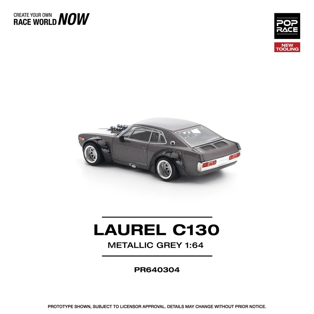 Pop Race Nissan Laurel C130 Metallic Grey 1:64 diecast model rear three-quarter view