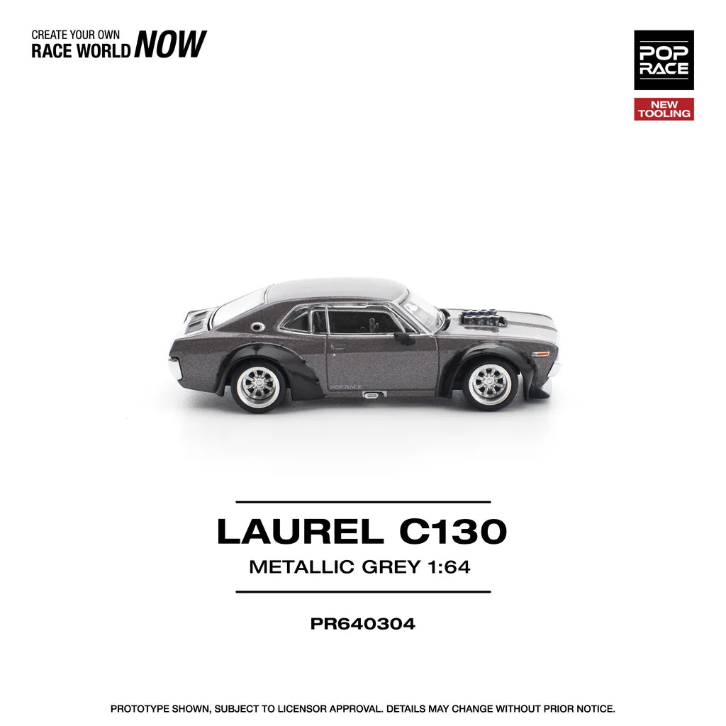 Pop Race Nissan Laurel C130 Metallic Grey 1:64 diecast model right side view