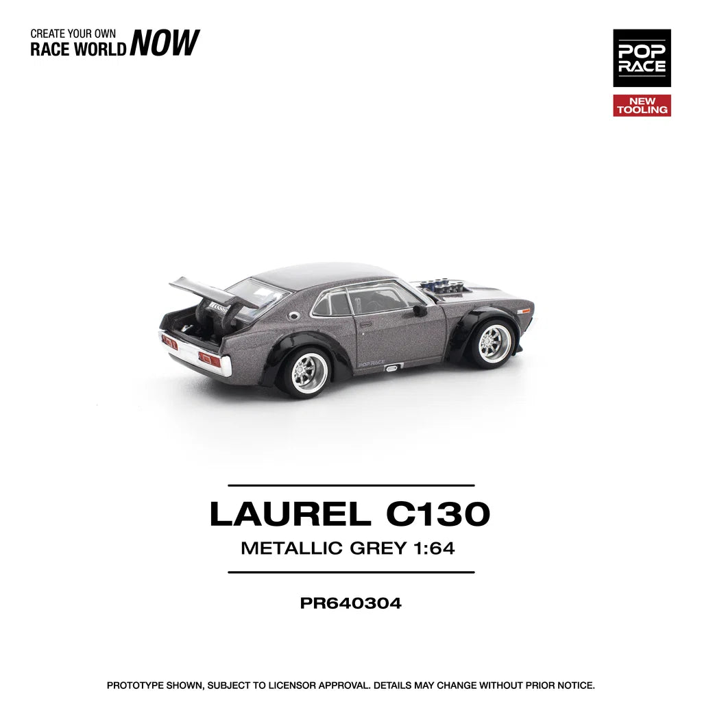 Pop Race Nissan Laurel C130 Metallic Grey 1:64 diecast model right side view