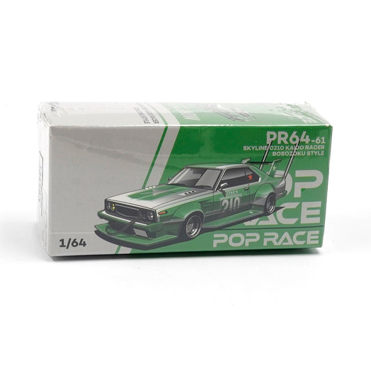 Pop Race Nissan Skyline C210 Kaido Racer Bosozoku Style Green 1:64 diecast model – Front of box
