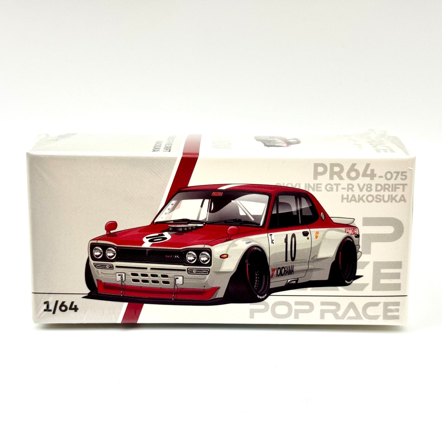 Pop Race Nissan Skyline GT-R Hakosuka V8 Drift Watanabe 1:64 diecast model boxed front view