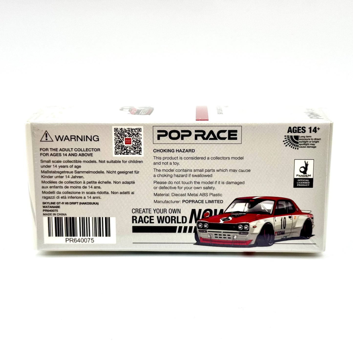 Pop Race Nissan Skyline GT-R Hakosuka V8 Drift Watanabe 1:64 diecast model boxed rear view