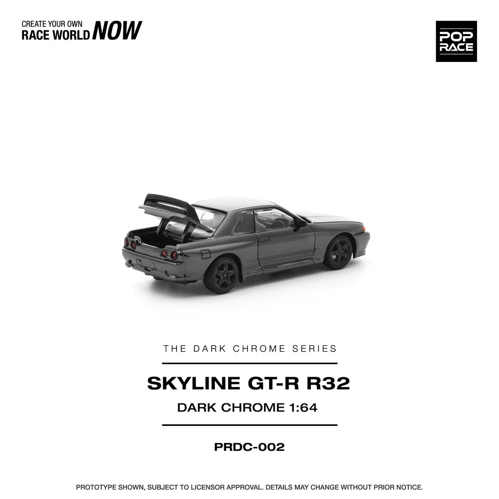Pop Race Nissan Skyline GT-R R32 Dark Chrome 1:64 diecast model car rear view