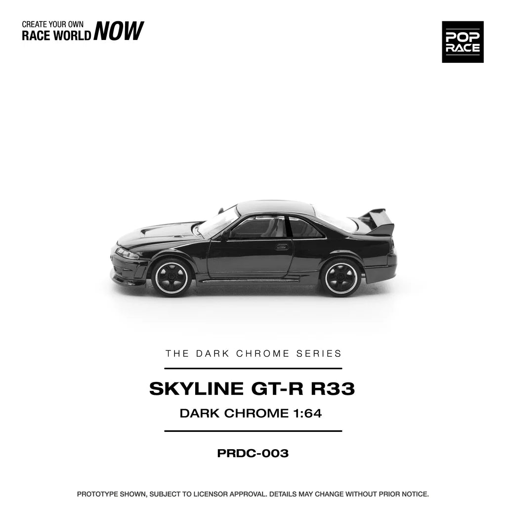 Pop Race Nissan Skyline GT-R R33 Dark Chrome 1:64 diecast model car left side view