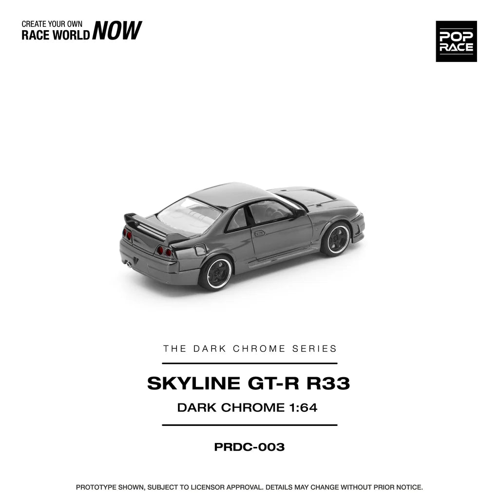 Pop Race Nissan Skyline GT-R R33 Dark Chrome 1:64 diecast model car rear view