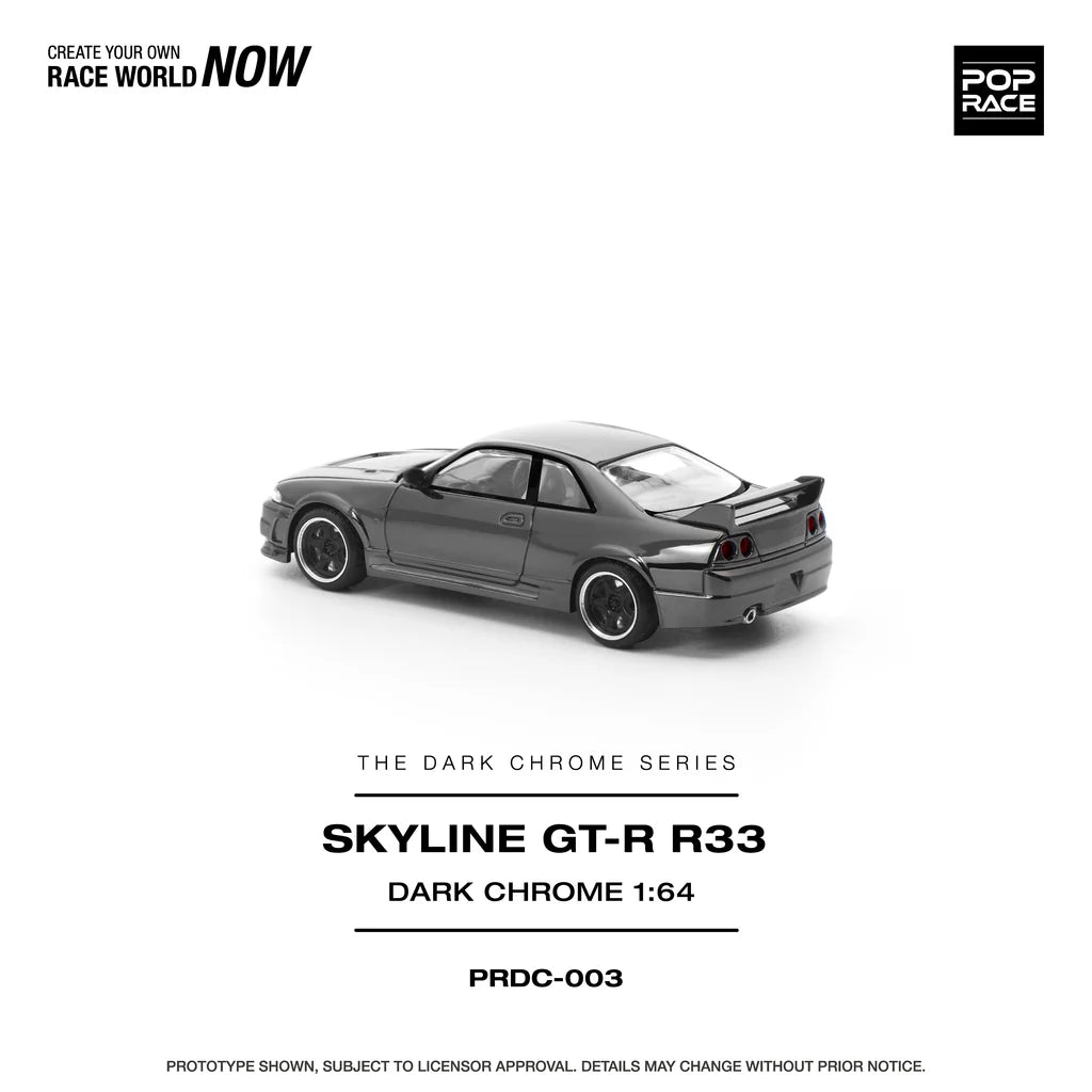 Pop Race Nissan Skyline GT-R R33 Dark Chrome 1:64 diecast model car rear view